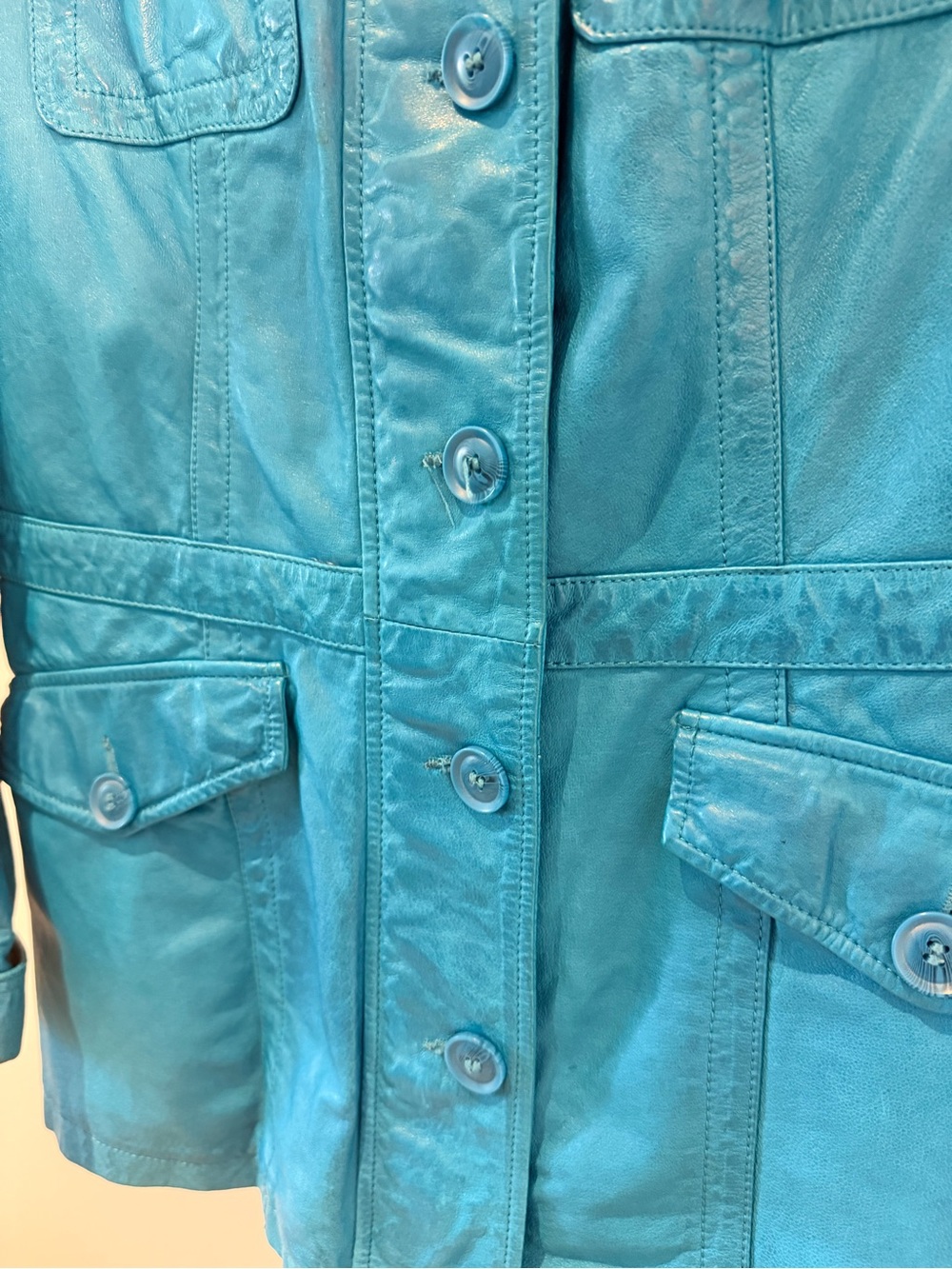 Danier Genuine Leather Turquoise Blue Utility Jacket Size Large - Picture 9 of 16